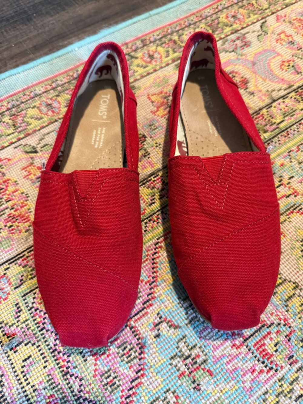 Toms Red Canvas Slip-On Loafers
